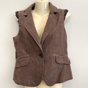 BCBGMaxazria Vest The Cap Sleeve Jacket “Cecilia”  SZ M Brown Striped Ruffles